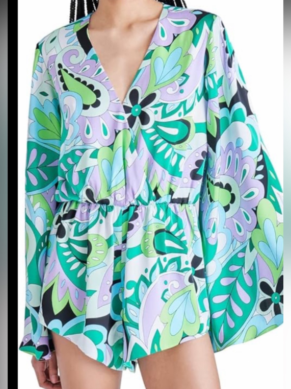 Steve Madden NWT Abstract Floral Bell Sleeve Romper Boho Mod Y2K S - Picture 2 of 8